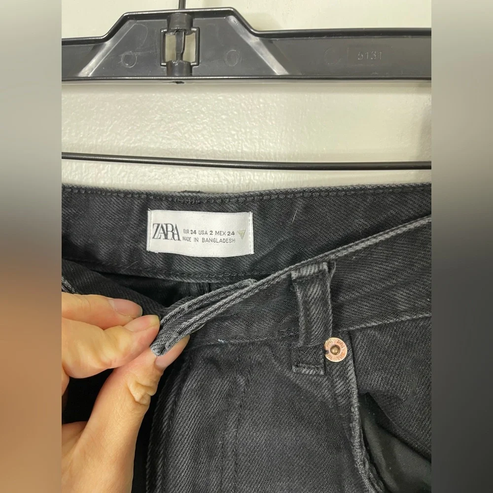 Zara Black High Rise Wide Leg Jeans US 2 - Picture 4 of 10